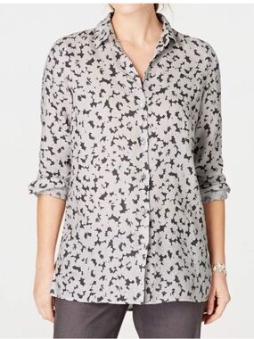 J Jill Love Linen Essential Shirt Long Sleeve Button Down Granite Floral Large P